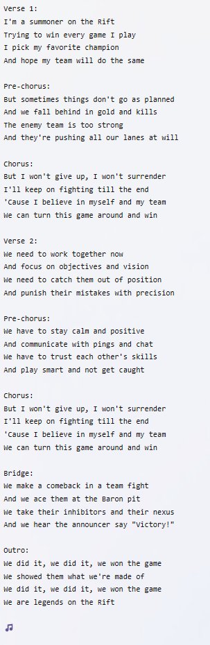 Codex2035's tweet image. #BingChat needs to sing at @LeagueOfLegends Worlds 2023. Let's make it happen!

#chatgpt #LeagueOfLegends