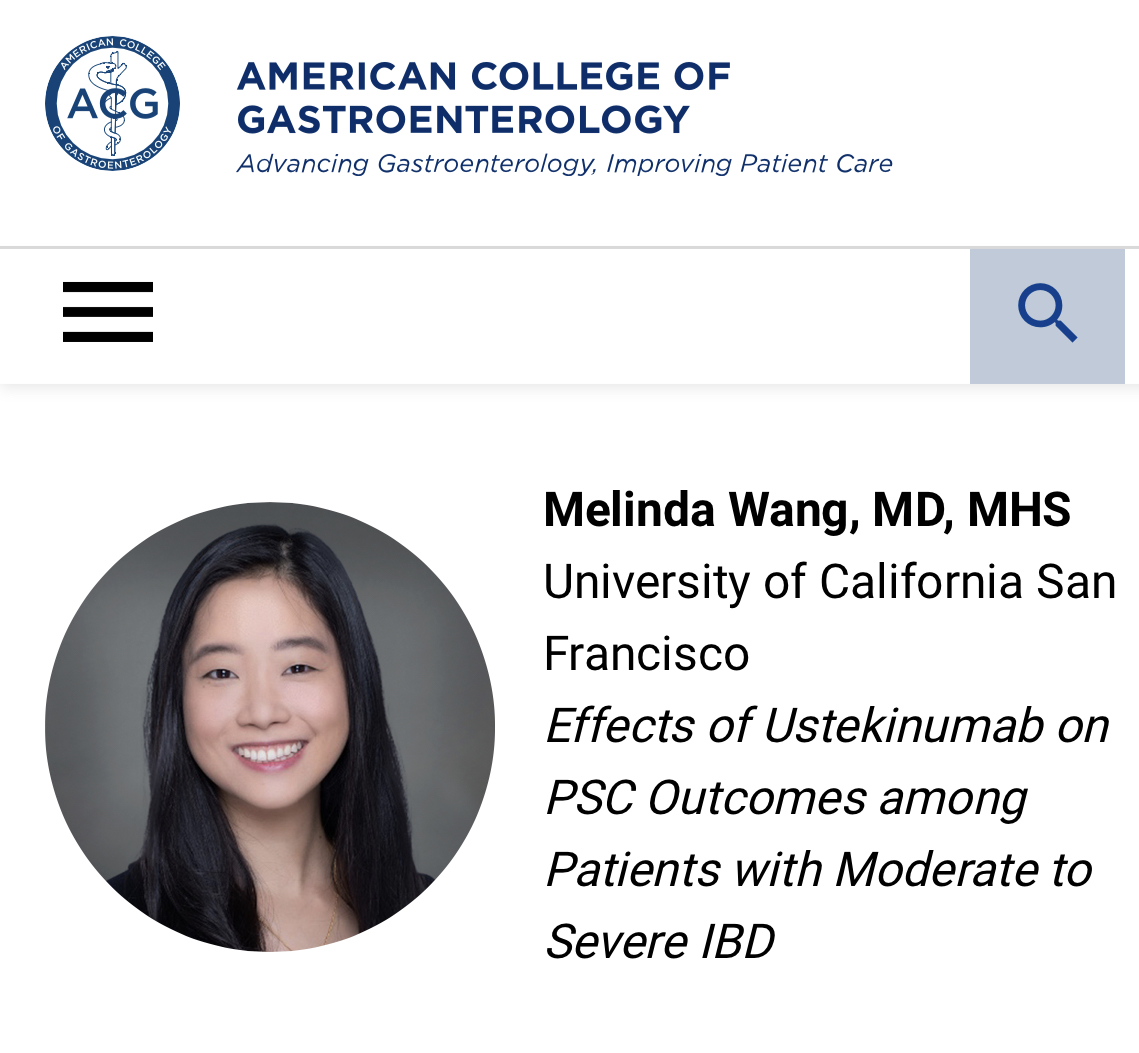 Huge congrats to UCSF IM resident and (hopefully) future hepatologist @MelindaBWangMD for receiving an @AmCollegeGastro Medical Resident Research Award to study the effects of Stelara in PSC. So excited to work with you on this study and many more!

#livertwitter @UCSFIMChiefs