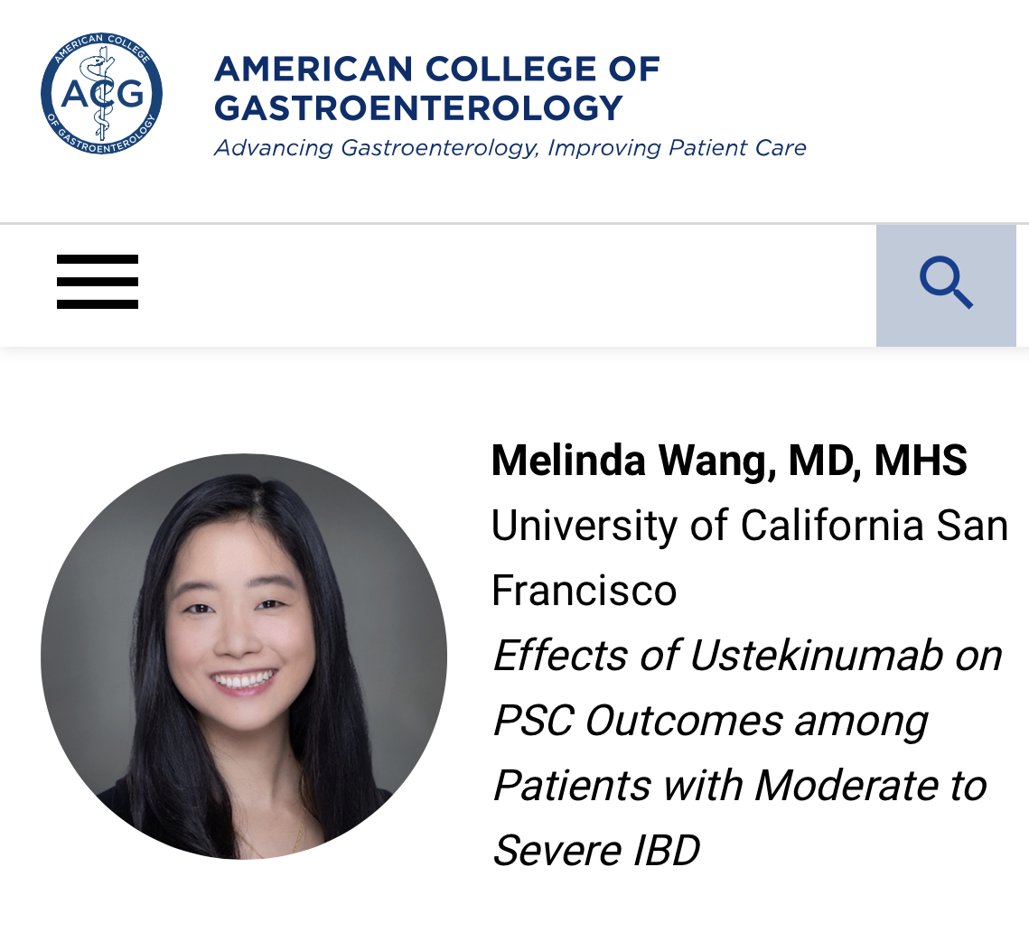 Michael Li, MD, MPH (@michaellimd) on Twitter photo Huge congrats to UCSF IM resident and (hopefully) future hepatologist <a href="/MelindaBWangMD/">Melinda Wang</a> for receiving an <a href="/AmCollegeGastro/">ACG</a> Medical Resident Research Award to study the effects of Stelara in PSC. So excited to work with you on this study and many more!
#livertwitter <a href="/UCSFIMChiefs/">UCSF IM Chiefs</a> Huge congrats to UCSF IM resident and (hopefully) future hepatologist <a href="/MelindaBWangMD/">Melinda Wang</a> for receiving an <a href="/AmCollegeGastro/">ACG</a> Medical Resident Research Award to study the effects of Stelara in PSC. So excited to work with you on this study and many more!
#livertwitter <a href="/UCSFIMChiefs/">UCSF IM Chiefs</a>