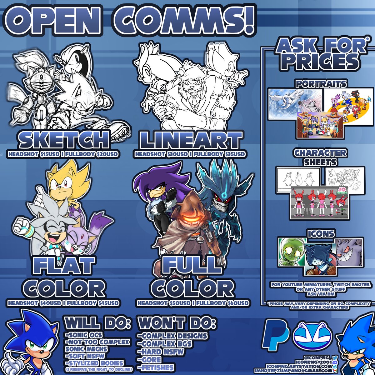 COMMISSIONS OPEN! 🌟
Feel free to contact me anytime here on Twitter, Discord or by email!

For other business inquiries feel free to contact me by email.
#opencommissions #comissionsopen #SonicFrontiers #Sonic #SonicTheHedgehog #IDWSonic #sonicfanart