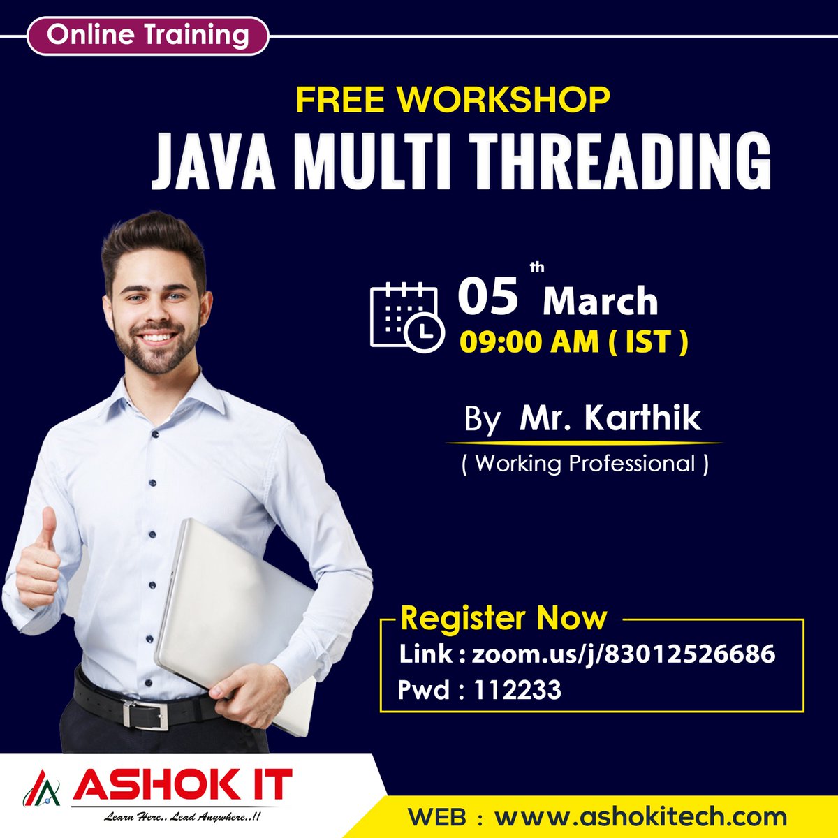 ashokitschool's tweet image. 🛑 Free Workshop 🛑
✍️ Enroll Now : bit.ly/3mghE6E
👉 Workshop On 05th-Mar @ 09:00 AM IST
🌐 Visit : ashokitech.com
CALL NOW: +919985396677
#javamultithread #java #workshoponjava #workshop #coding
#livecoding #freeworkshop #onlineworkshop #workshoponmultithread
