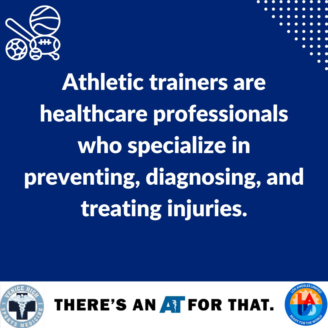 Did you know that athletic trainers are healthcare professionals who specialize in preventing, diagnosing, and treating injuries? 

#NationalAthleticTrainingMonth #ThereIsAnATForThat #NATM2023 #ATFacts #AT4ALL  #ibelieveinlausd