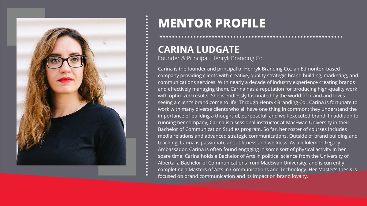 Meet Carina Ludgate!

We are super excited to have Carina on board as a mentor this year! Get to know a bit more about her below, and look forward to our #CPRS Speed Mentoring Mixer happening on March 15, 2023 at the Felice Cafe. Visit bit.ly/3Eatrcy to learn more.