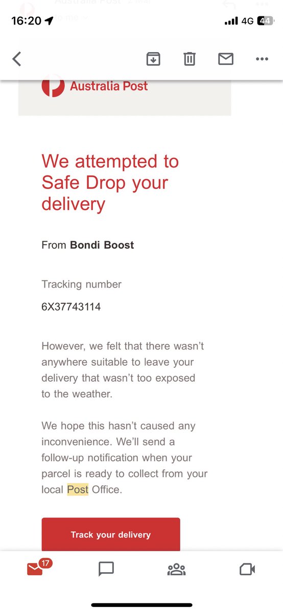 Skellson's tweet photo. @auspost Yo. I live on the second floor . Not exposed to weather. Don’t lie. You never deliver my packages since I moved here. I’m home and you don’t knock! I lived on the second floor Carlton you delivered. Why? Have to come to busiest post office on Friday arvo? Why? Lazy. https://t.co/V4zw0UGeTj