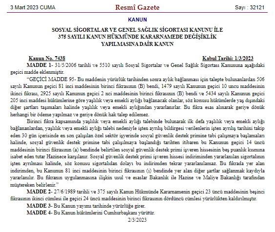 *EYT başvuruları bugünden itibaren SGK ve e-devletten yapılabilir. 
* Çalışmaya devam eden sigortalıların başvuru yapmadan önce mutlaka işyerleri ile görüşüp çıkışlarını yaptırmaları gerekir. 
* Bu ay başvuru yapanların maaşları 01 Nisan itibarı ile bağlanır.