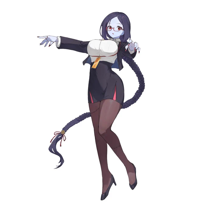 VRチャット向けアバター「社畜キョンシーの椎木さん」発売されました!イラストとキャラデザインやらせて貰ってます。青肌差分もあるよ。 