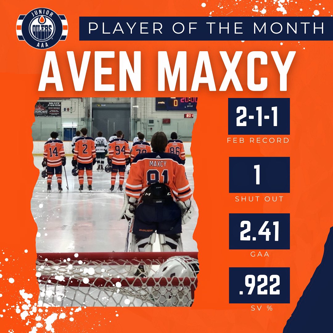 ⭐️ PLAYER OF THE MONTH ⭐️

We had two players equally deserving of our final regular season Player of the Month, so we are featuring them both. First up is the man between the pipes, Aven Maxcy! 🔥

#letsgooilers | #hockeyedm | #playerofthemonth | #junioroilers