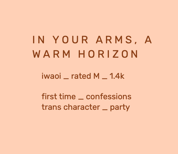 hayplain's tweet photo. waves hand... take this...
#iwaoi | rated M | 1.4k | read here: https://t.co/aDHU1uPrx2 https://t.co/n4JVZQaGk9