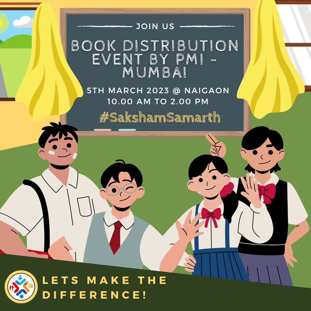 hwctindia's tweet image. Folks! You are invited to join us on the 📚book distribution event #sakshamsamarth by PMI Mumbai Chapter which will broadly help over 165 children 🧒 with quality learning and a positive step ahead towards holistic education.

📍w3w.co/prongs.quite.b… 

#charityevent #hwct