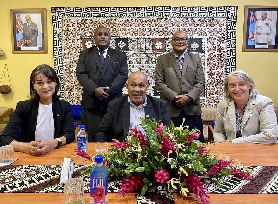 GermanyPacific's tweet photo. Looking for ways to engage with 🇫🇯youth on cultural heritage &amp; traditions with Minister for i-Taukei Affairs, Culture, Heritage &amp; Arts the Hon Ifereimi Vasu ⁦@IfereimiVasu⁩ &amp; Permanent Secretary Mr Pita Tagicakirewa ⁦@PTagicakirewa⁩ https://t.co/MBFnsMFqaY