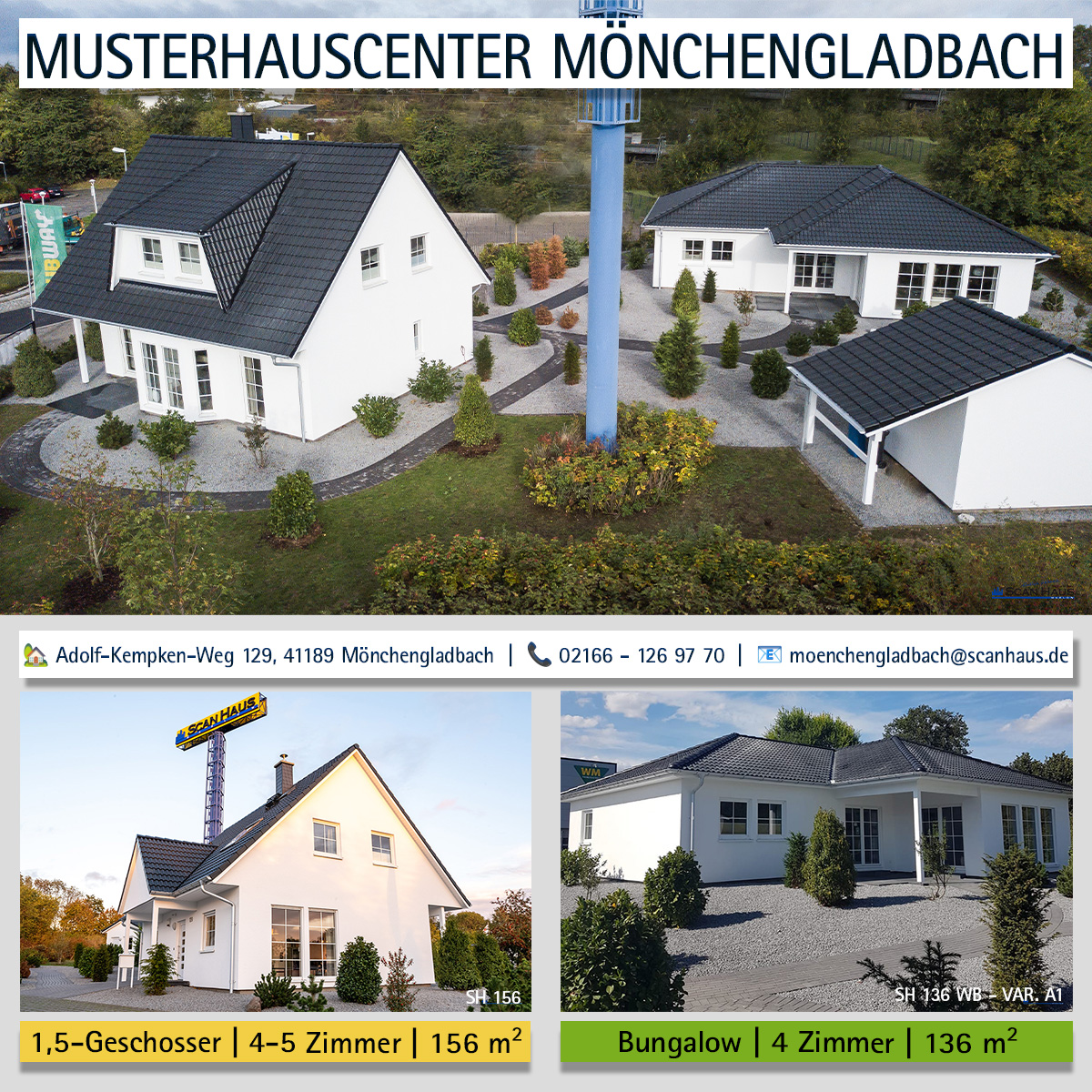 ScanHaus's tweet photo. Besuchen Sie uns im #Musterhauscenter #Mönchengladbach und besichtigen Sie unsere beiden #Einfamilienhäuser in #Fertighausbauweise: 
🏡 1,5-#Geschosser #5Zimmer 156 m²
🏡 #Winkelbungalow #4Zimmer 136 m²
Termin unter 📲 02166 - 126 97 70 https://t.co/awODSua5nW
Ihr #ScanHaus-Team https://t.co/m9ks5EoO4k