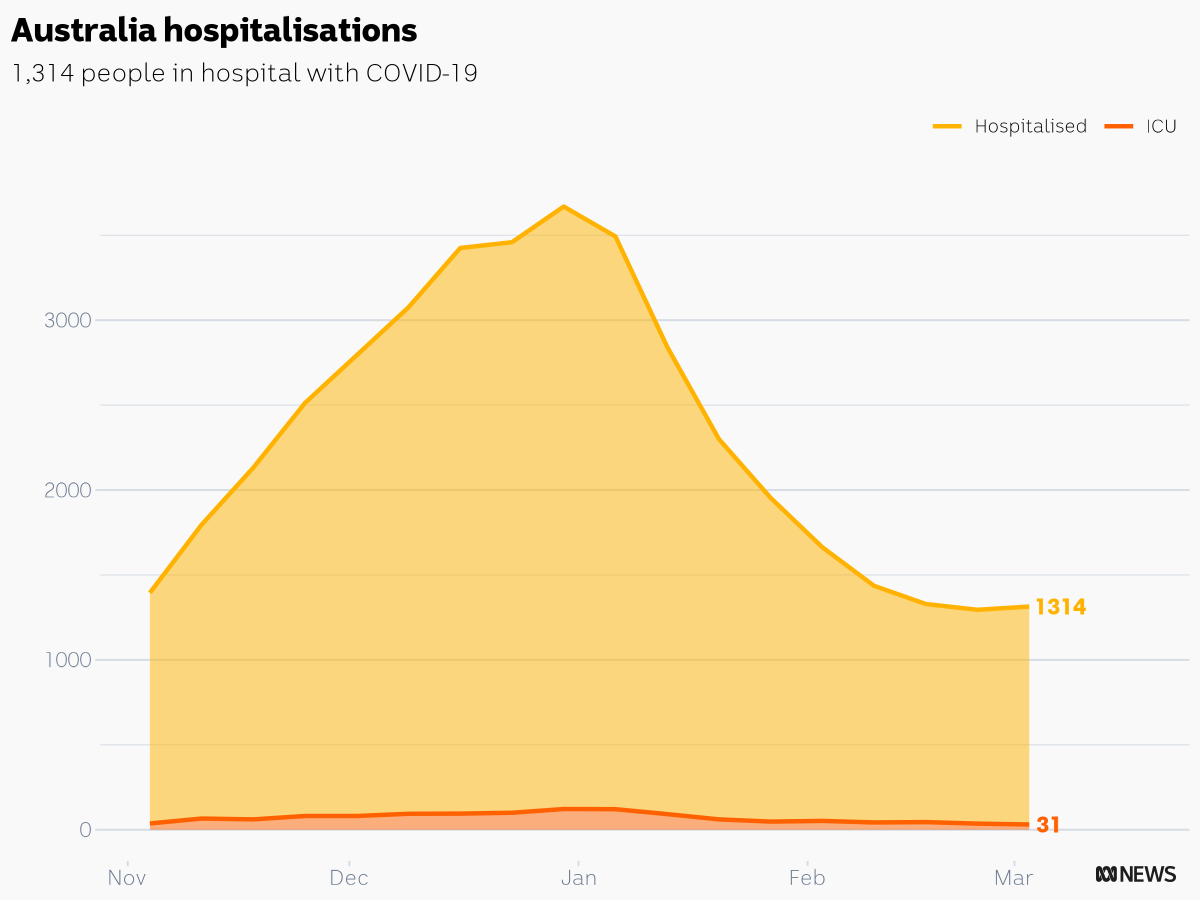 CaseyBriggs's tweet photo. This week there are 1,314 people in hospital with COVID-19 in Australia
ACT: 8
NSW: 800
NT: 3
QLD: 278
SA: 35
TAS: 17
VIC: 104
WA: 69
#c19chart https://t.co/CcgQHhUX3O