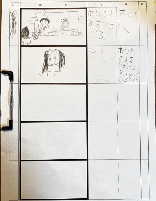 娘、絵コンテを描く
#ひな祭り 