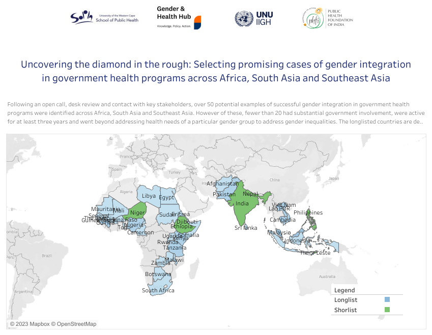 UNUGlobalHealth's tweet photo. We are back with another update on identifying promising practices of #genderintegration in gov programs in #Africa, #SouthAsia and #SouthEastAsia! From 51 cases identified in the first phase, we have selected 7 for final review. See more https://t.co/dLqVLWSy7S @thePHFI @SOPHUWC https://t.co/3DdEdgPiq7