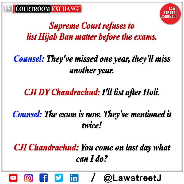 LawstreetJ's tweet photo. Courtroom Exchange !
.
.
#Lawstreetj #LSJCourtroomExchange #CourtroomExchange #InsideCourt #SupremeCourtofIndia #CJI #HijabBan #SupremeCourt #Advocate #Judge #Legal #India #LegalNews https://t.co/wtjhV75yrR