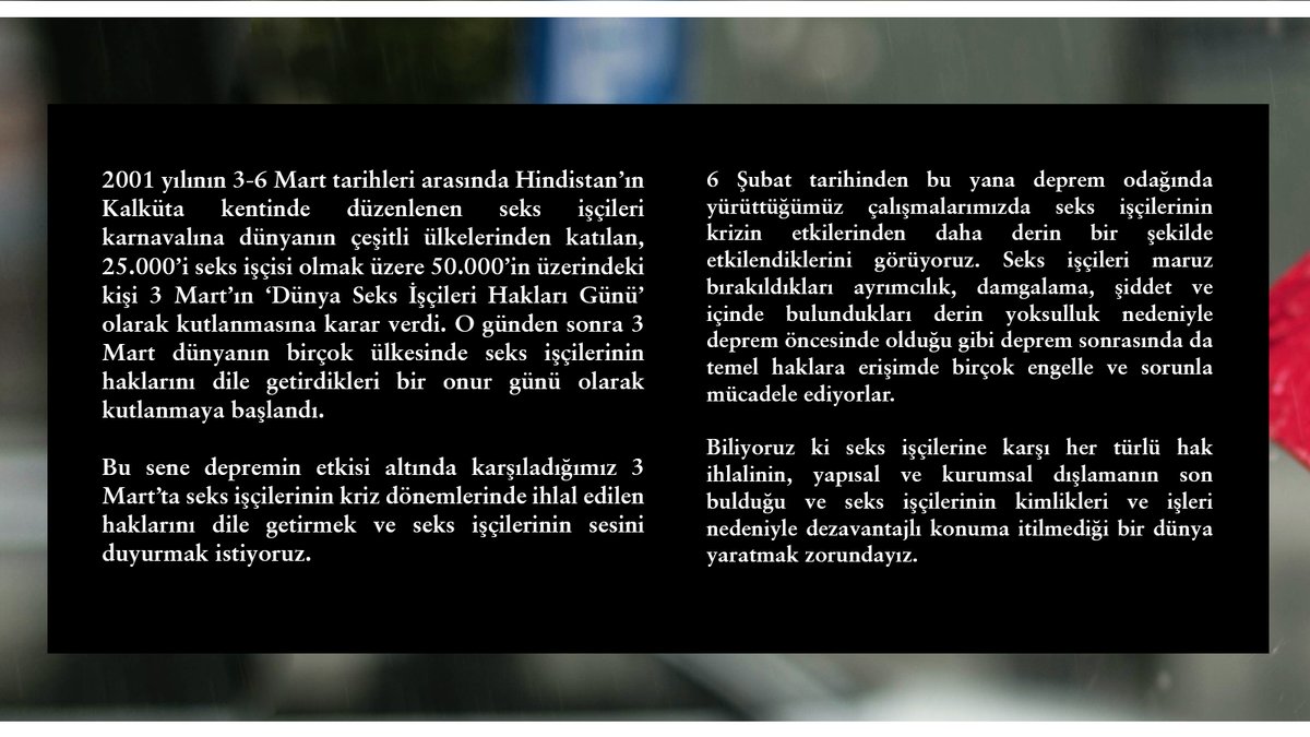 KirmiziSemsiyeD's tweet photo. Seks işçileri maruz bırakıldıkları hak ihlallerine karşı tek bir ağızdan sesleniyor: Şiddet, ayrımcılık ve damgalamaya son verin! Seks işçilerinin haklarını teslim edin! https://t.co/Kj5mu0boYi