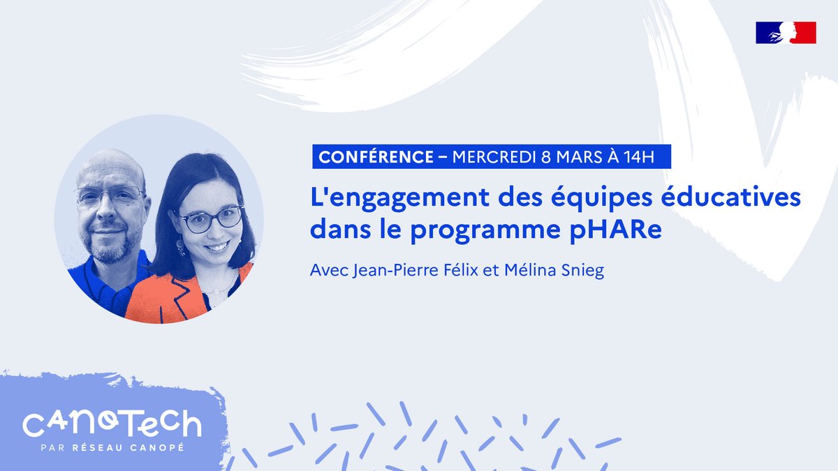 reseau_canope's tweet photo. Le 8 mars, venez découvrir le programme #pHARe lors d'une conférence #Canotech animée par @jp_flx et @melina_snieg.
Inscriptions 👉 https://t.co/3zLZ1gfh9P https://t.co/YSUaP3Gj6e