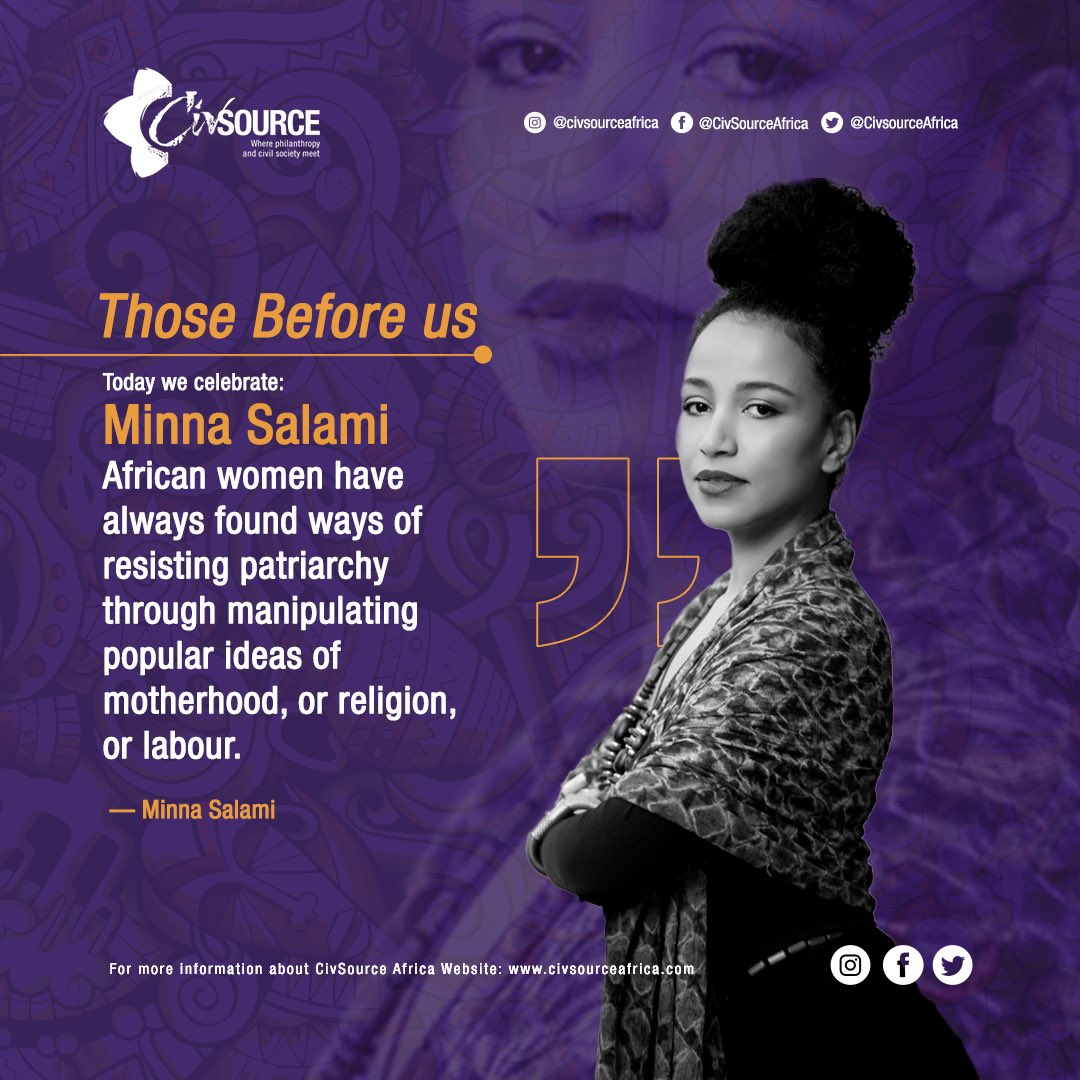 CivsourceAfrica's tweet photo. Those Before Us!

Today we celebrate Minna Salami

Minna is the author of "Sensuous Knowledge: A Black Feminist Approach for Everyone - a collection of thought provoking essays that explore questions central to how we see ourselves, our history, and our world.

#thosebeforeus https://t.co/077IUTqVTj