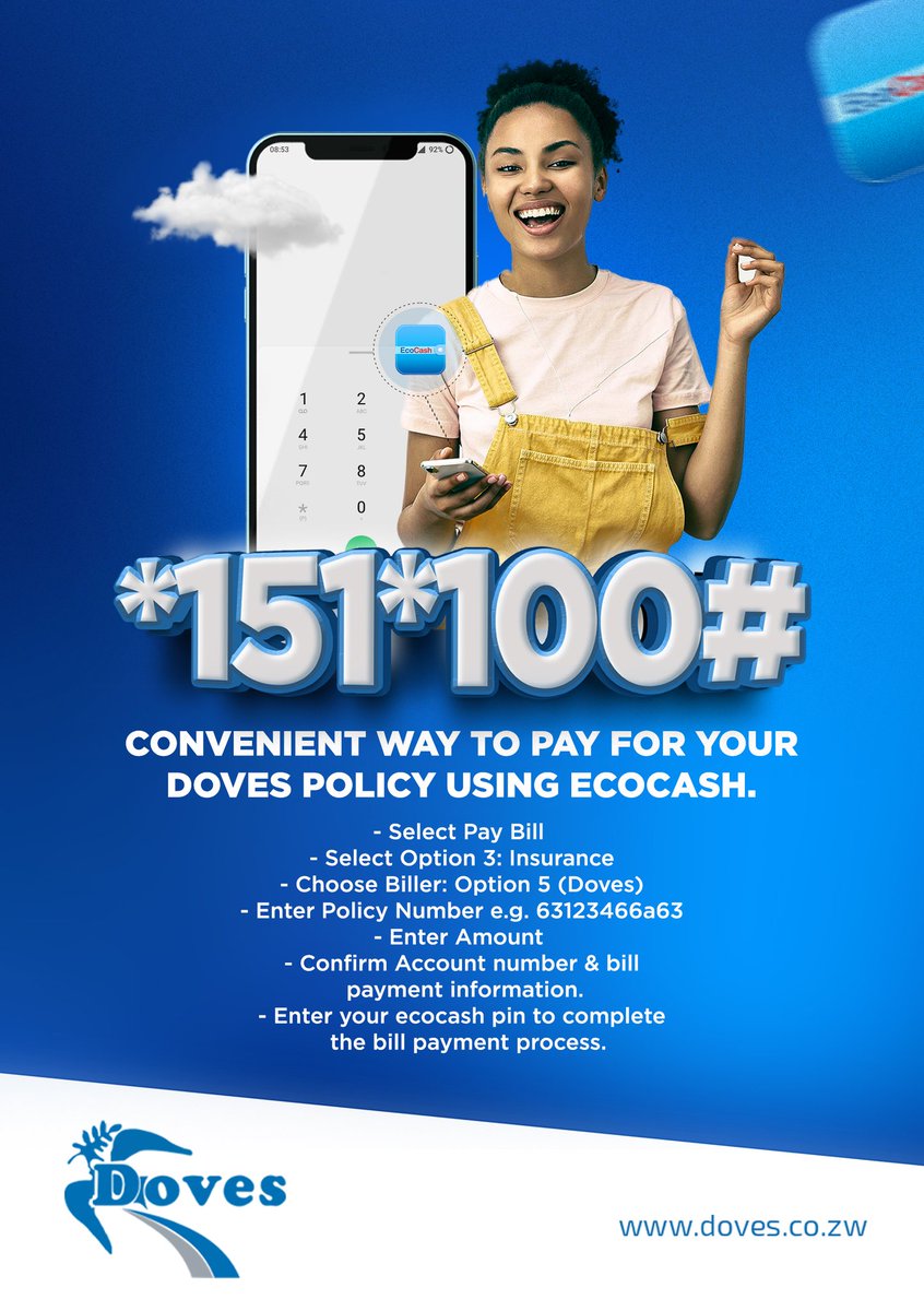 Pay for your ZWL or USD policy using Ecocash from wherever you are. Just follow the steps below. #ForTheOnesYouLove