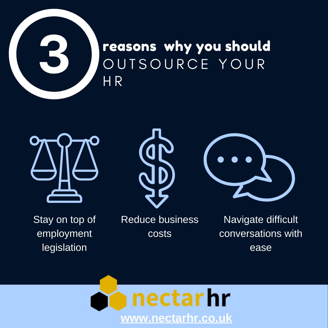 Why outsource HR? 

Here are a few reasons why you should outsource your HR: 

Stay on top of employment legislation 

Reduce business costs 

Navigate difficult conversation with ease 

#NectarHR #hrconsultants #hr #outsourcedHR