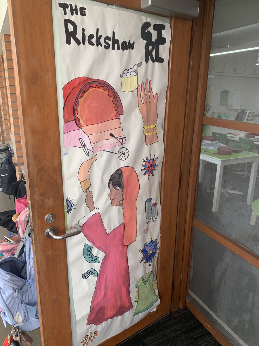 AISCElementary's tweet photo. Student created #Litweek door decorations to support our visiting author Mitali Perkins! #AISCElementary https://t.co/VaBG10SbAU