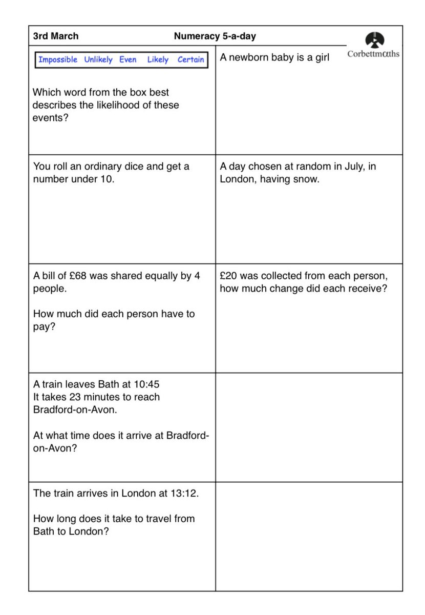 Corbettmaths's tweet photo. Want to improve your maths results? Try today's Numeracy 5-a-day #maths5aday  answers: https://t.co/YFH42YTcTV https://t.co/4BZ9oWrrwP