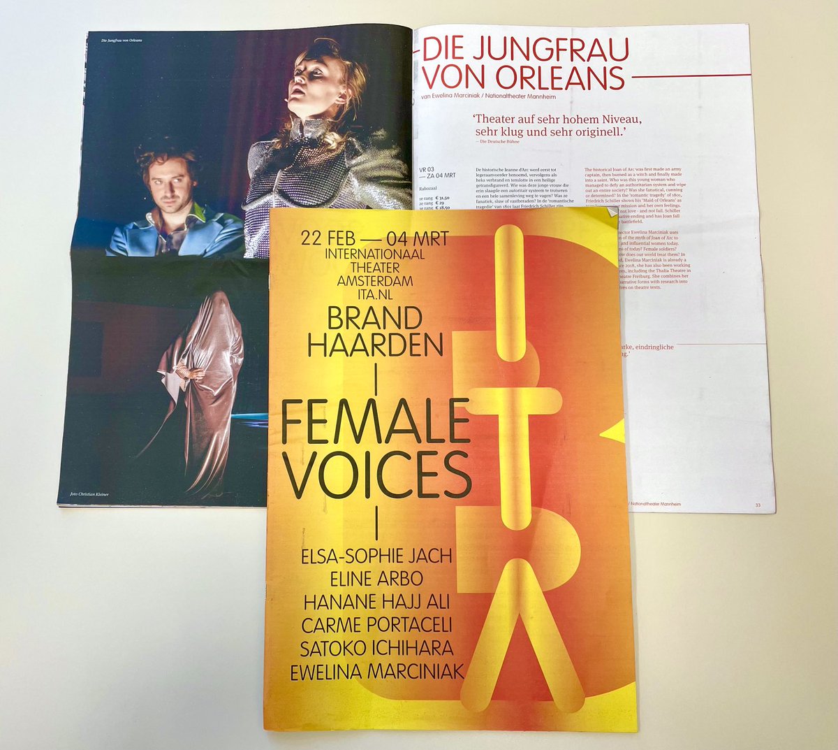 Excited. Tonight and tomorrow we present our production “Jungfrau von Orleans” (based on Schiller, directed by Ewelina Marciniak) at ⁦@ITAamsterdam⁩ as part of the festival “Brandhaarden - Female Voices”. ⁦@NTheaterMA⁩ #Amsterdam #Mannheim #FemaleVoices #Brandhaarden