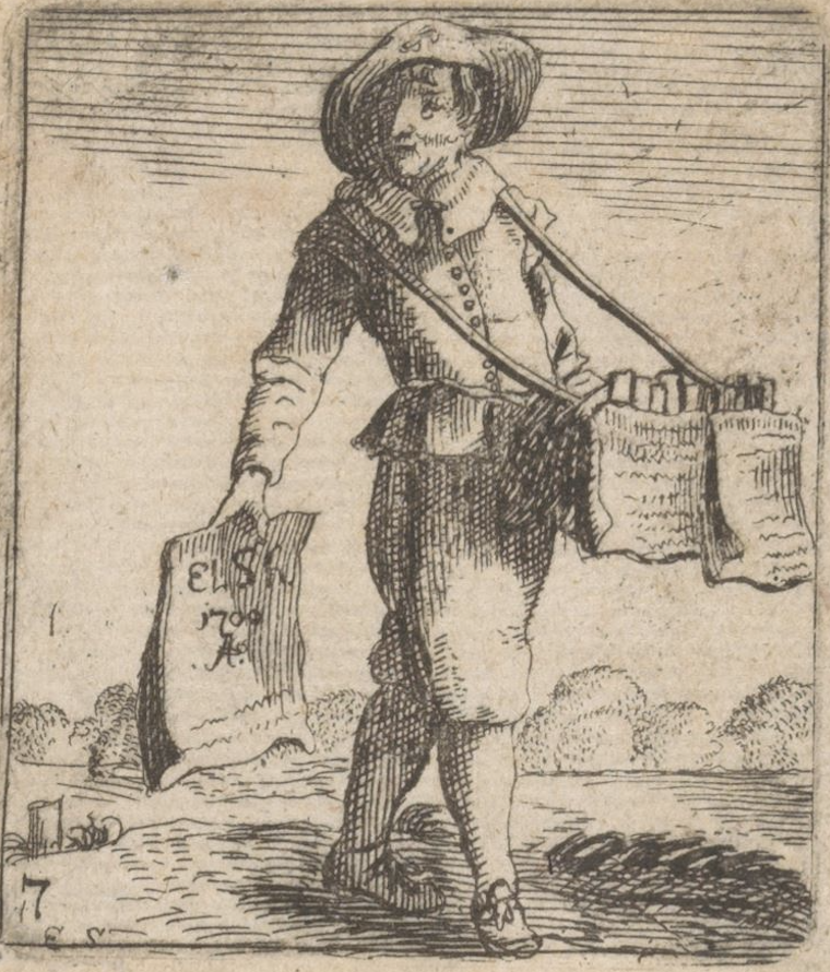 Verkoper van boeken en prenten, Monogrammist ES (18e eeuw), 1709.