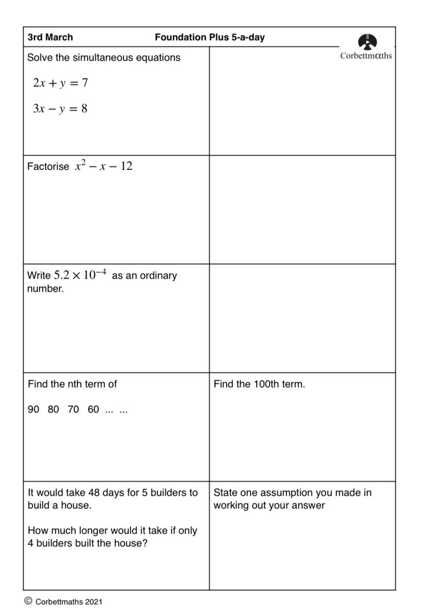 Corbettmaths's tweet photo. Studying for Higher GCSE Maths? Try today's Foundation Plus, Higher &amp; challenging Higher Plus #maths5aday answers: https://t.co/YFH42YTcTV https://t.co/kWm4GOKPC0