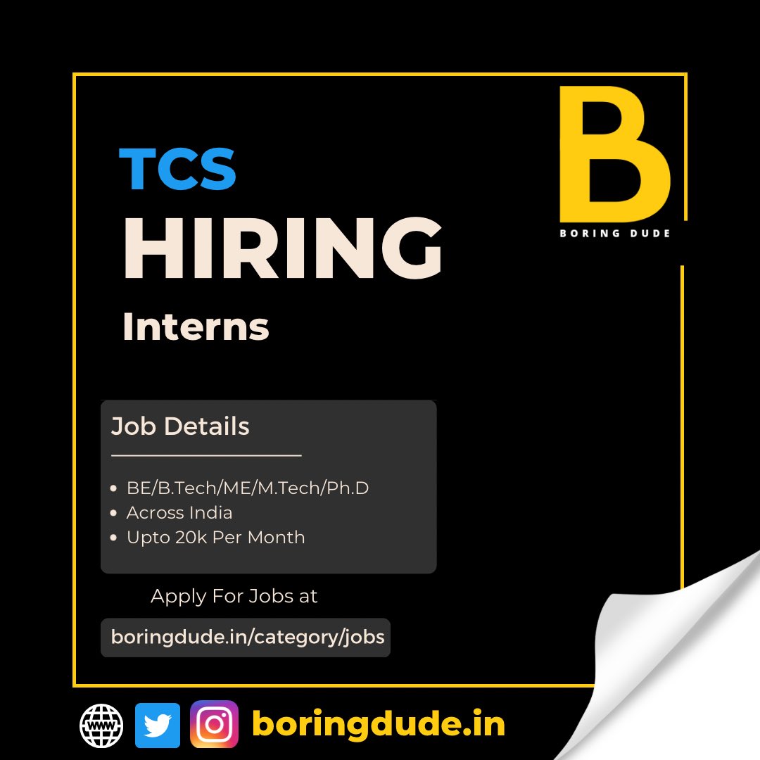 boringdudeindia's tweet photo. TCS Hiring Interns
Check Here : https://t.co/7xvL9JvpaF
#tcs #tcshiring #tcsinternship #tcsjobs #tcsdigital #internships #internship #interns #career #boringdude https://t.co/YAFrEXaqbq