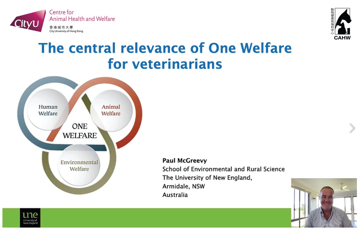 #OneWelfare is of central relevance for veterinarians because we care about much more than health alone. Reach out to us at centre.ahw@cityu.edu.hk to revisit this important presentation by Prof Paul McGreevy.

#vet #research #OneHealth #animal #human #environment #sustainability