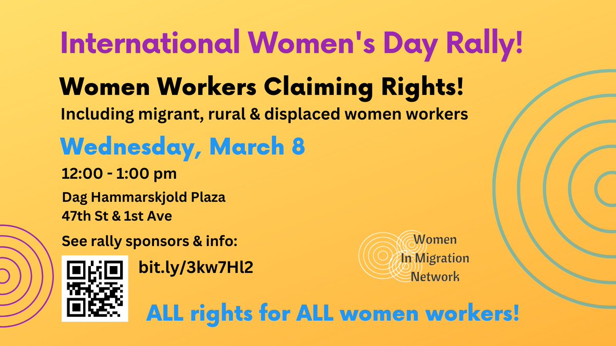 WomenMigration's tweet photo. Join WIMN &amp; friends for an #InternationalWomensDay2023 rally as #CSW67 convenes in NYC.  Join Feminist, Labor, Migrant, Climate Justice &amp; Women’s Human Rights groups to  lift up the #humanrights of women workers around the world. https://t.co/ZL393bZhPS https://t.co/oWvFg4onwe