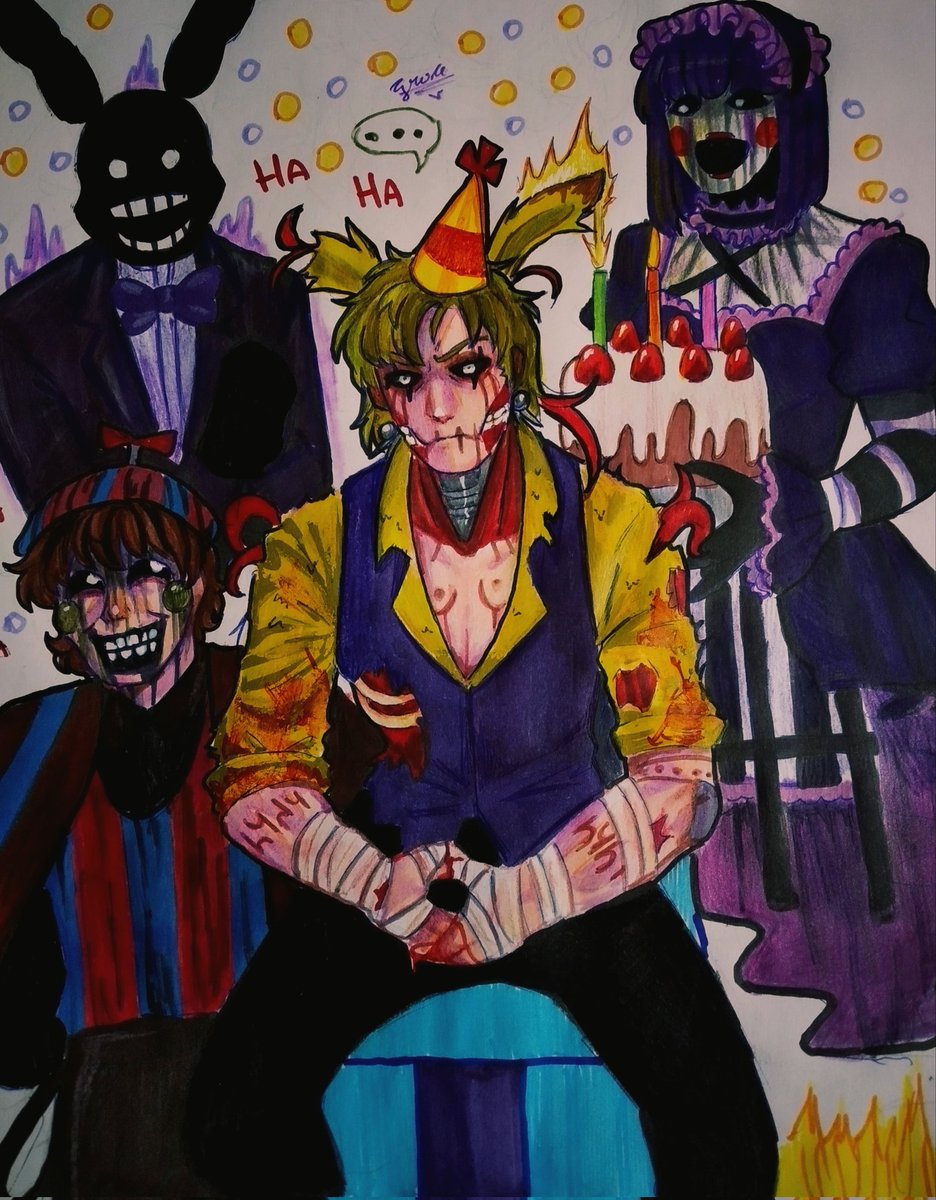 GraceValac's tweet image. Did I come late to the party 
#FNAF #fnafhuman #FNAF3Anniversary #TraditionalArt