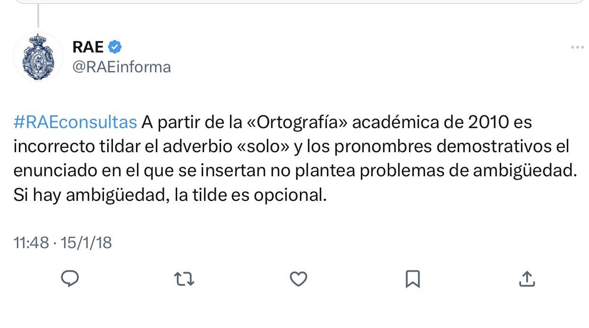 navarrotradmed's tweet photo. 🤔No entiendo el revuelo suscitado por este extraño titular de @el_pais. ¿La RAE rectifica? Yo diría que repite lo mismo que lleva diciendo desde la reforma ortográfica de 2010: el adverbio «solo», correcto siempre sin tilde; con tilde, optativo tan solo en caso de ambigüedad. https://t.co/LLvgZuWIc7