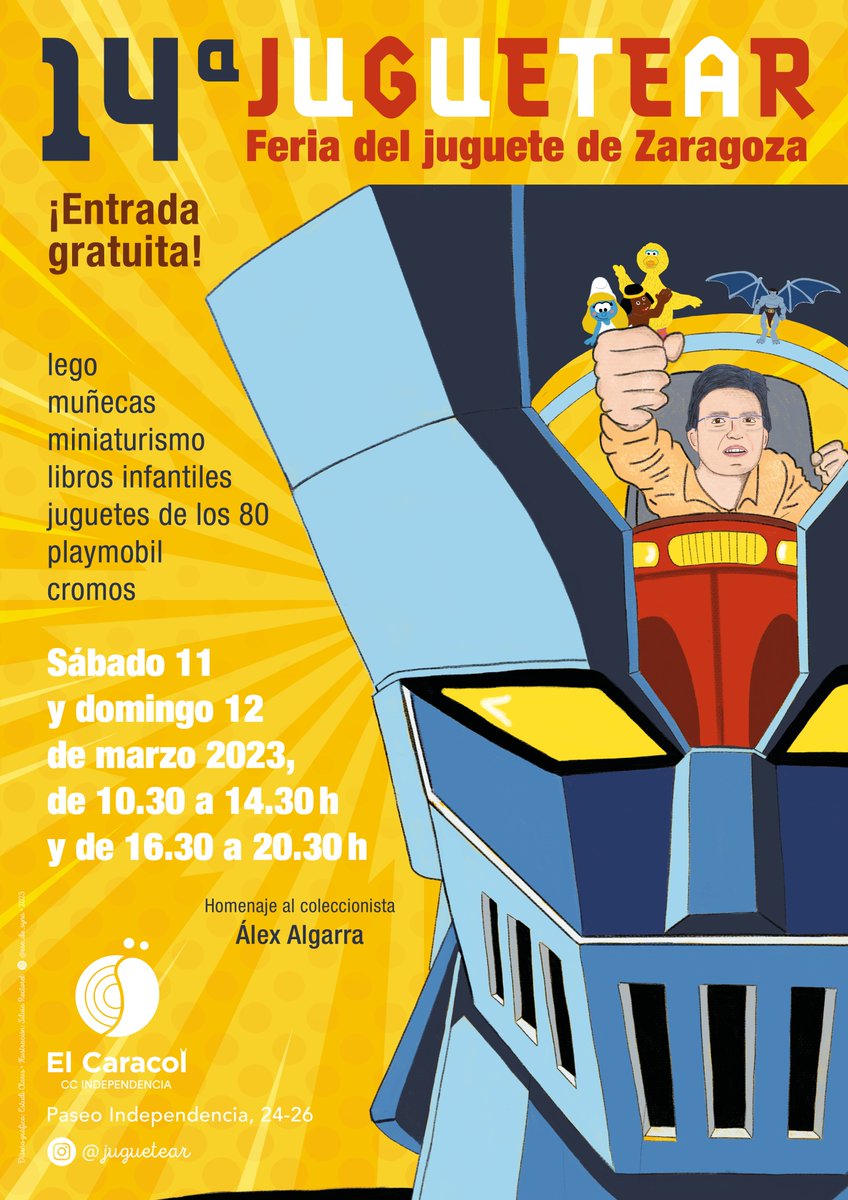 JuguetearZgz's tweet photo. La alegría de homenajear, el próximo sábado y en @ccicaracol, al coleccionista Álex Algarra, autor de sendos libros sobre figuras PVC y el universo #comansi. ¡Os esperamos, emocionados, el sábado a las 10.30 h! https://t.co/VPZfTjDrC5