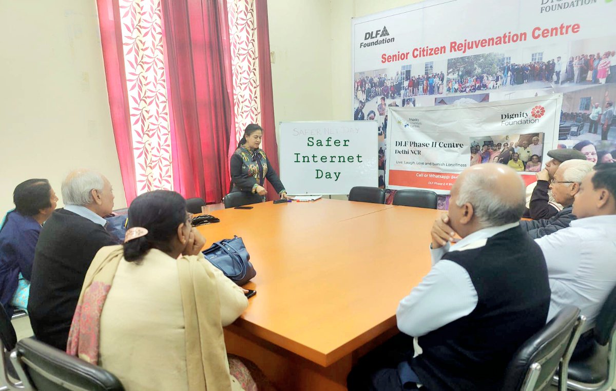 Conducted a #CyberCrimeAwareness session for #seniors of Dignity Foundation on #saferinternetday2023 Contact streelogues.in/welcome.html for online/offline sessions and custom #videos in #Indianlanguages for Cyber Safety Awareness #CCIO #fightingcybercrimeinindia #fightingfakenews