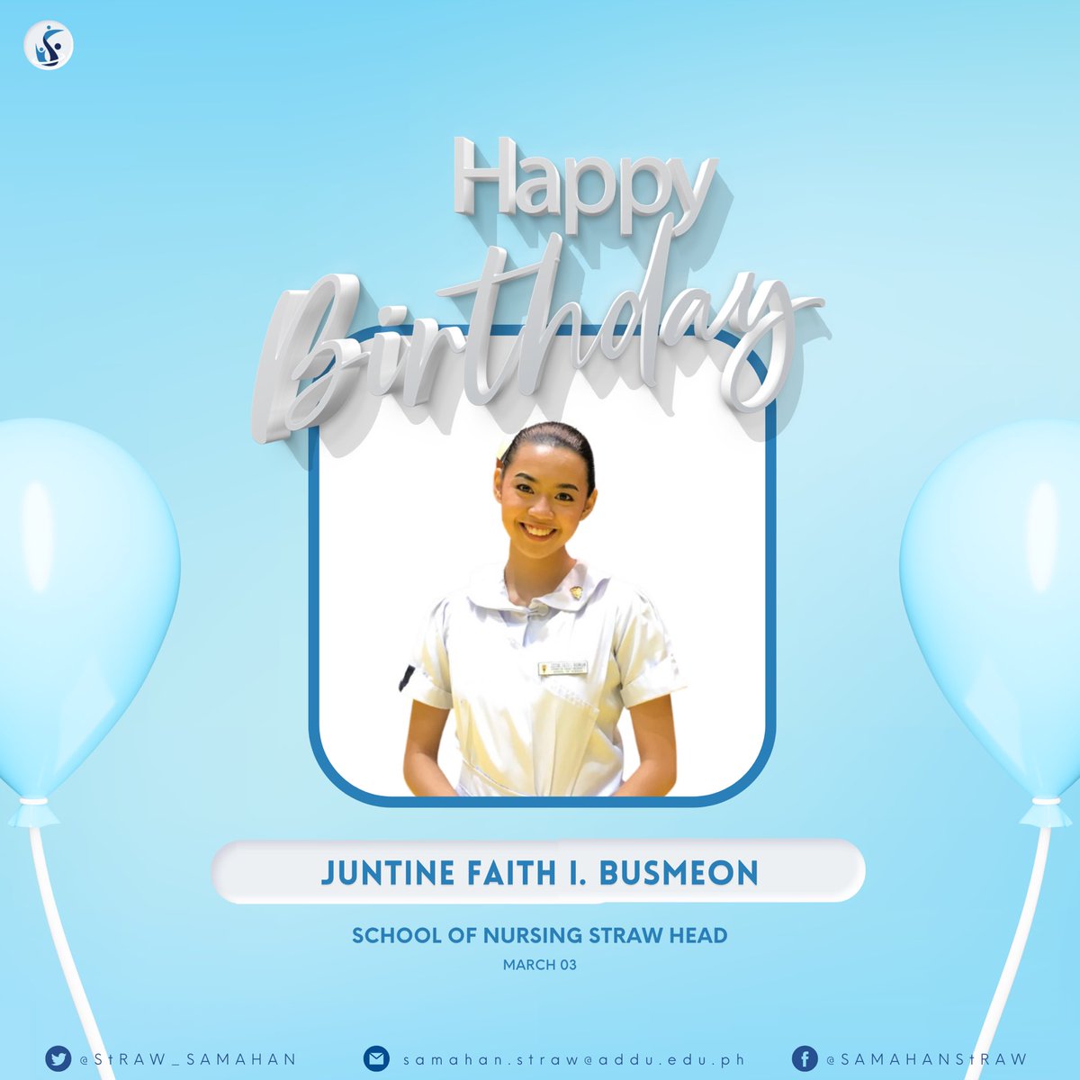 StRAW_SAMAHAN's tweet photo. Today is #JUNTINEDAY 🥳

Happy birthday to our School of Nursing StRAW Head of Students’ Rights and Welfare, 𝙅𝙪𝙣𝙩𝙞𝙣𝙚 𝘽𝙪𝙨𝙢𝙚𝙤𝙣! 🎂

Many happy returns of the day and enjoy it to the fullest because today is your day!

#StRAWForEveryone 👥 https://t.co/sWUtbVCZLp