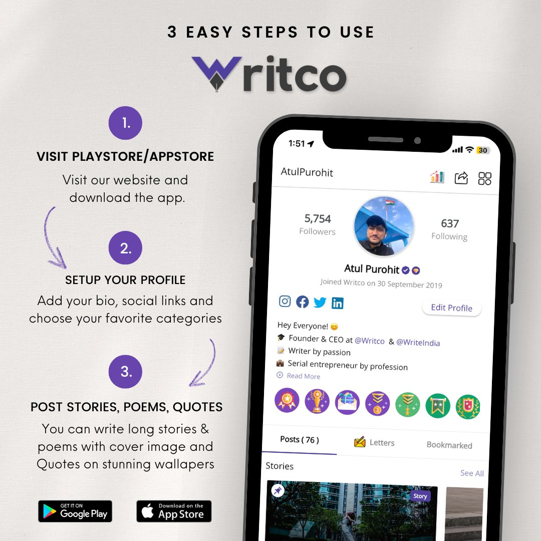 WritcoApp's tweet photo. 3 Easy Steps To Use Writco App!
✍️Download Writco today to get started!
Android: https://t.co/40YnkWJ8EH
AppStore: https://t.co/NaDgB84BIM

#Writco #WritcoApp #Writing #Reading #Storytelling #poems #stories #quotes #nimble #poetry  #writingcommunity #writingprompts #readingaddict https://t.co/m1tTC38Dxt