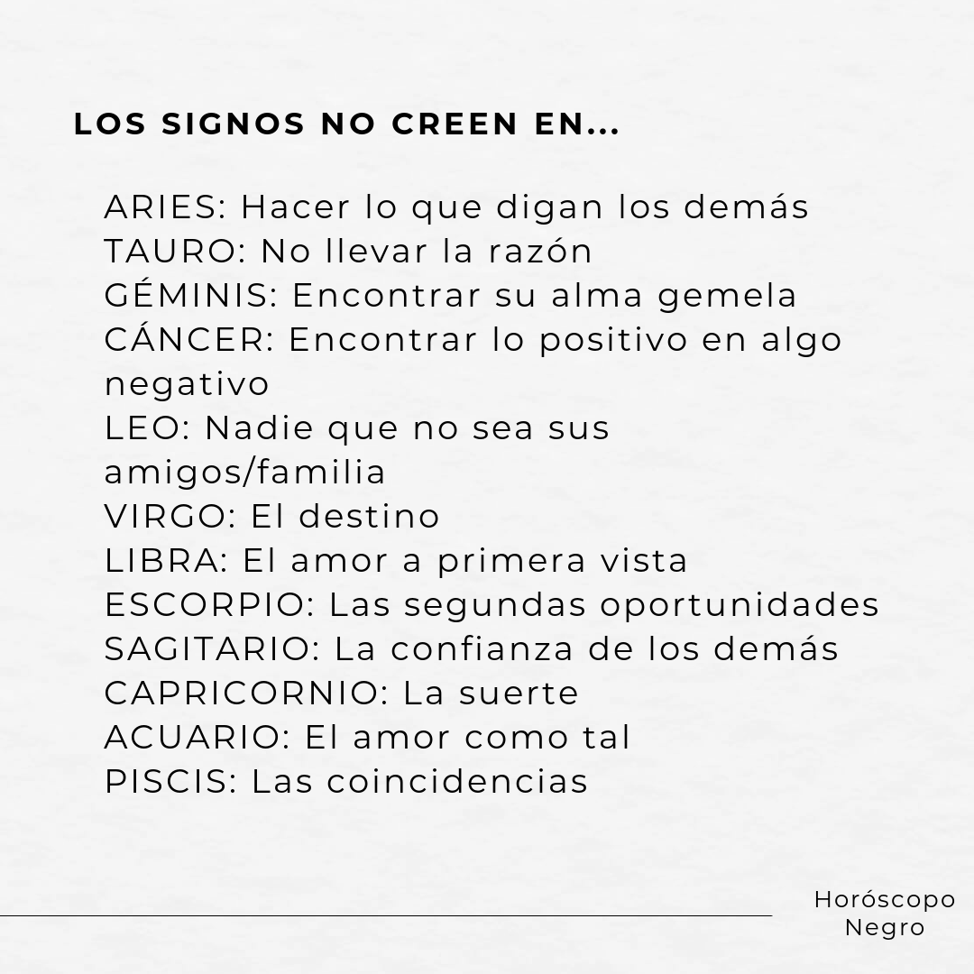 horoscoponegro's tweet photo. ¿En qué NO creen los signos del Zodiaco? 🔮✨ https://t.co/EzPHOmg7rM
