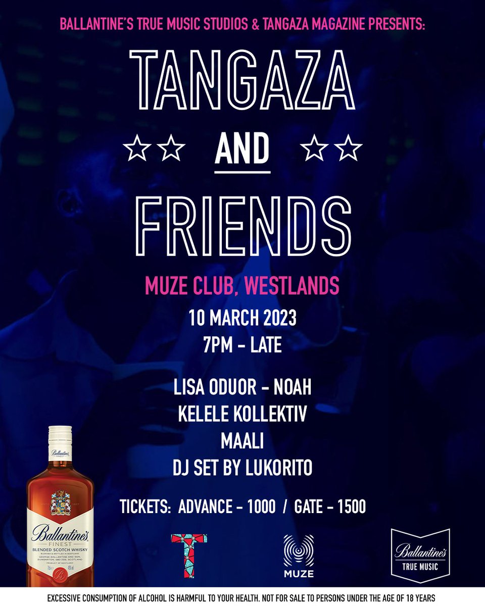 Ballantines_KE's tweet photo. TANGAZA &amp; Friends is back!

Ballantine’s True Music Studios is supporting this exciting collective pushing the new sounds of Nairobi. Come through on Friday night the 10th March at @muzeclub to check out the latest talent in the scene!

#TheresNoWrongWay #StayTrue https://t.co/lgiztagbfI