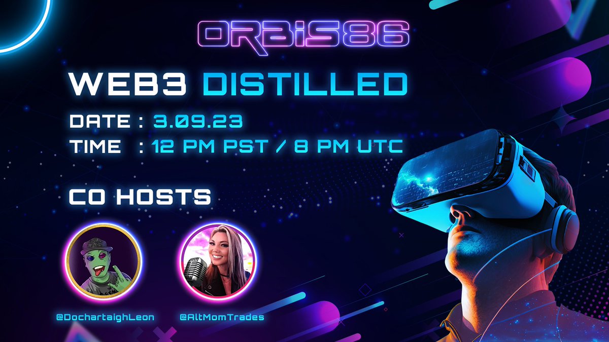 orbis86_x's tweet photo. 🚀 Ready to explore the endless possibilities of Web 3.0? 
Join us for an exciting space with @DochartaighLeon &amp; @AltMomTrades as they unravel the mysteries of the decentralized web. 🌐

🗓️ 12 PM PST on 03.09.23
Link: 
https://t.co/Rsp7gR8MAa

#orbis86 #Hedera #Ethereum https://t.co/D8A2mB10tL