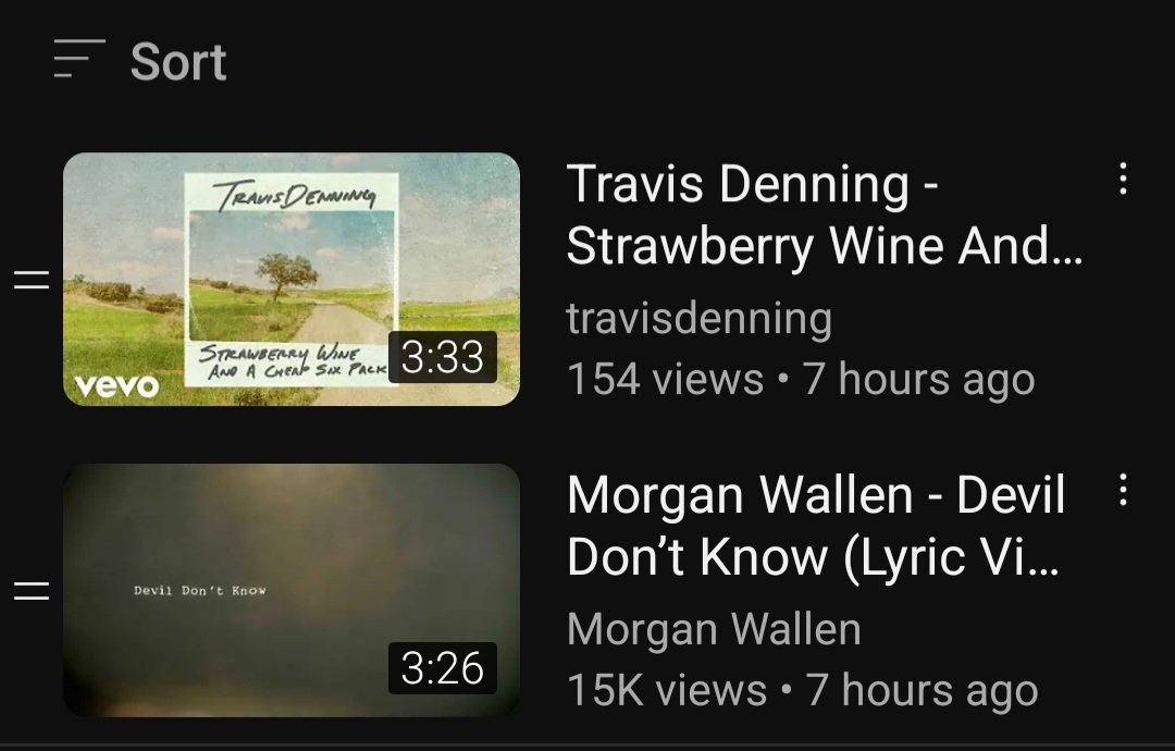 The appropriate order for listening to newly released music today! (there's a bunch of other songs, they just come after these 1st two 👍) <a href="/Travis_Denning/">Travis Denning</a> #morganwallen