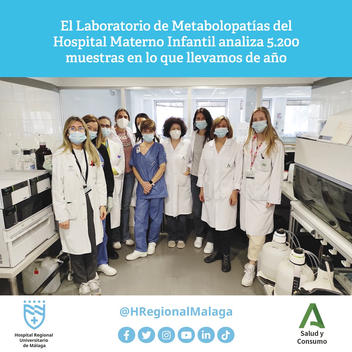 🦶🩸El Laboratorio de Metabolopatías, ha analizado, desde que comenzó el año, un total de 5.200 muestras, lo que supone el 100% de las pruebas del talón realizadas en los centros de los que es referencia para su análisis. 

📲 bit.ly/3Ycs84d
#HRUMContigo