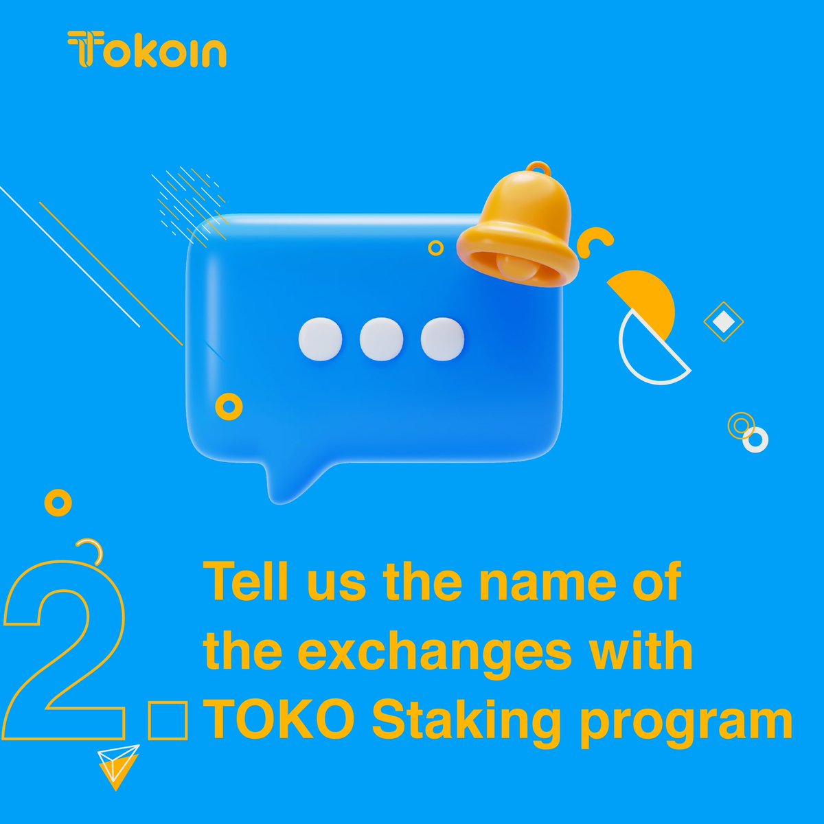 It's time to grab your guesses! 
You've got the chance to win 50USD in $TOKO—all you need to do is follow the rules &amp; you could be 1 of 5 lucky winners.

1. Can you guess how many CEX Tokoin have listed?
2. tell us the name of the exchanges with TOKO Staking program