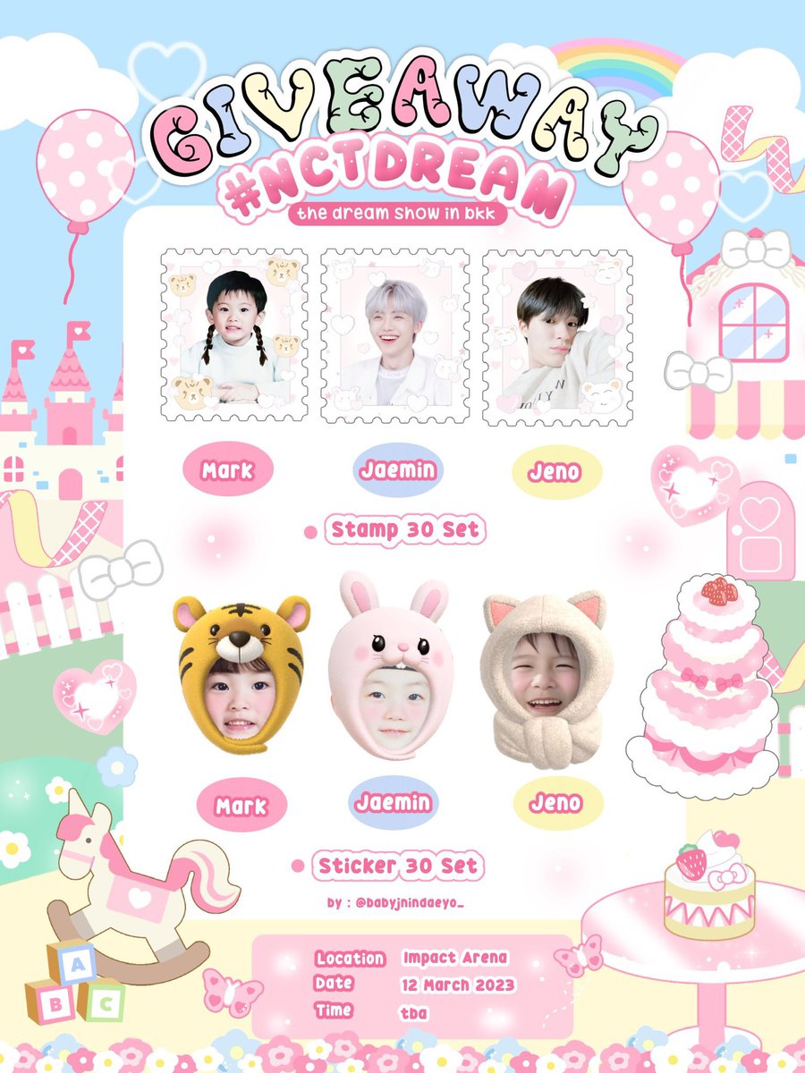 ♡ ♡ pls kindly rt 🐯🐰🐶 ♡ ♡

 ❥𓂃𓏧 give away the dream show 2 in bangkok ♡

♡ stamp 30 set

♡ stickers 30 set

📍rt + show this tweet 

🪧location : impact arena 
🗓️ date : 12 march 2023 
🪄 rule : rt &amp; show this tweet 

#NCTDREAM_THEDREAMSHOW2_in_BKK #ตลาดนัดnct