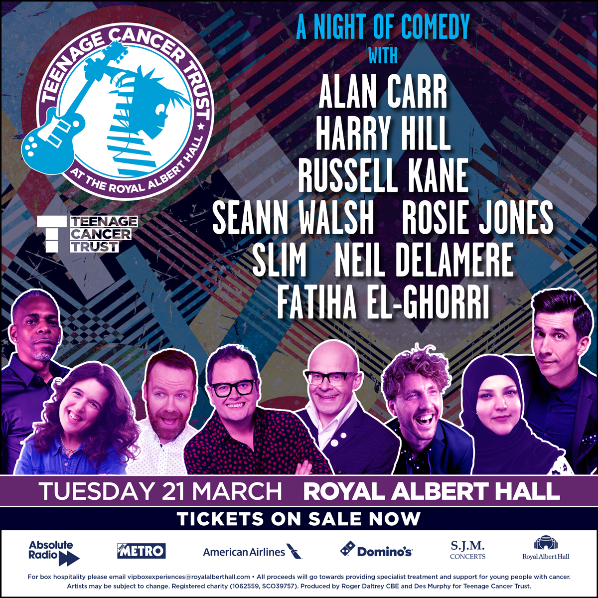 I'll be performing at A Night Of Comedy for Teenage Cancer Trust at the Royal Albert Hall on 21 March - tickets are on sale now from teenagecancertrust.org/gigs