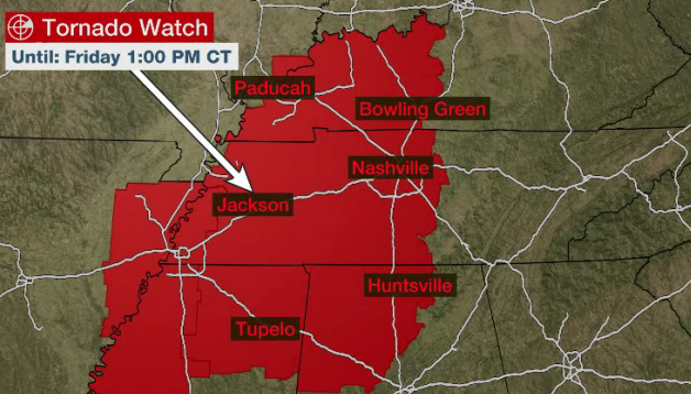 NEW: A tornado watch has been issued until 1 p.m. CT for parts of ...