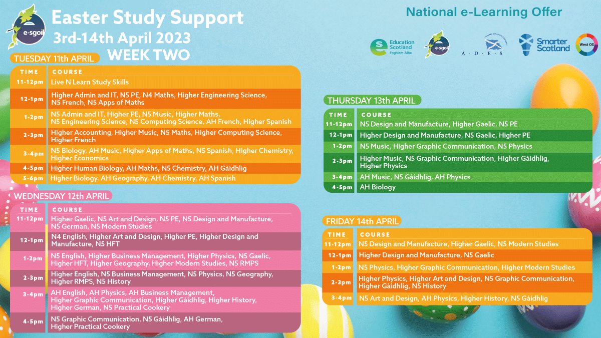 What's on at e-Sgoil for wb 6th March?
Look out for Scottish Apprenticeship Week and our Easter Study Support programme is now open for registration from learners.
Dug's Discovery Den for EY learners has also been updated.
Info on all this and more
e-sgoil.com