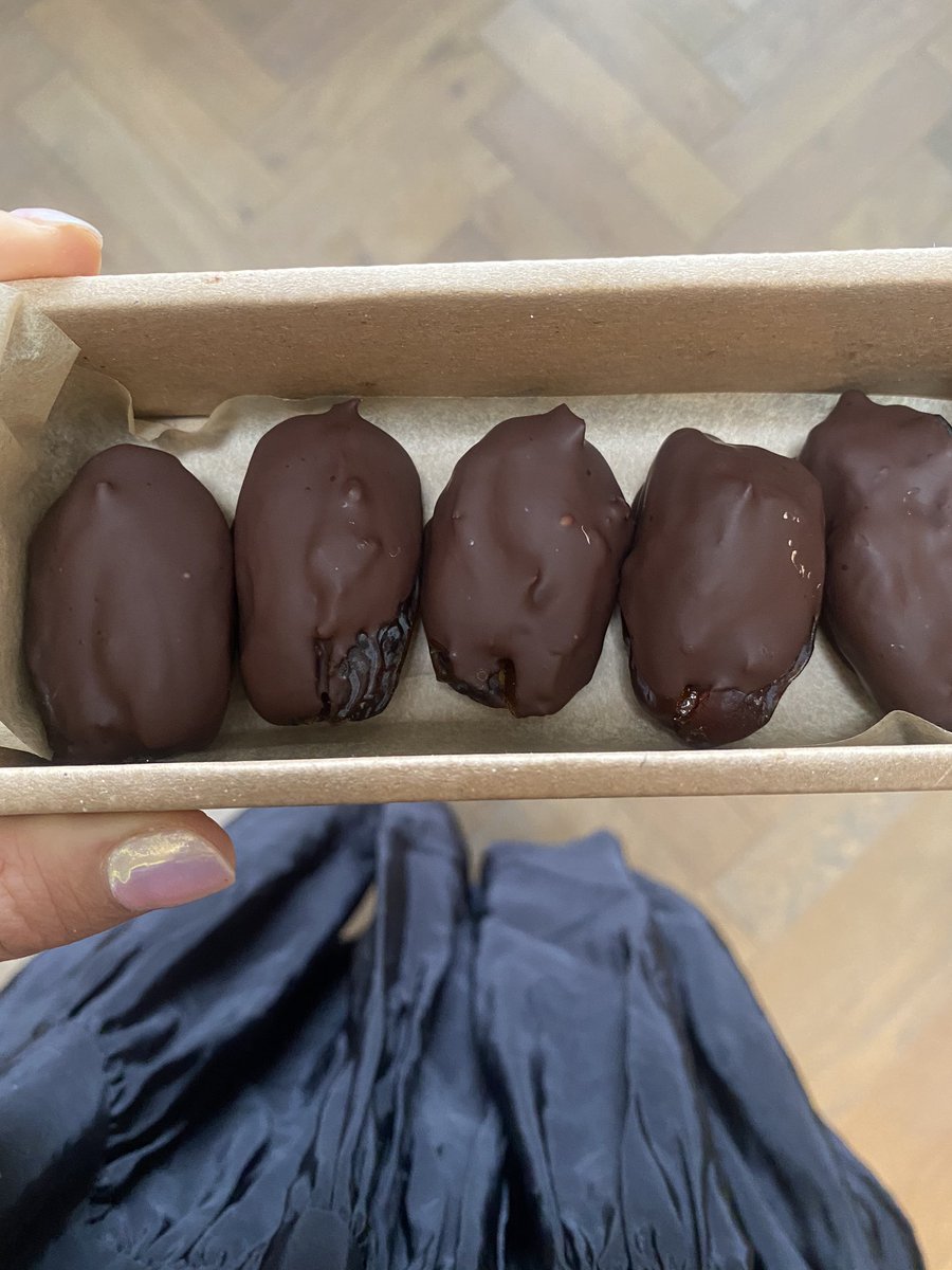 Home made bitter orange &amp; bergamot marmalade stuffed into sweet <a href="/zaytoun_cic/">Zaytoun</a> Palestinian dates,  encased in mineral rich, dark choc. I’ve been making and eating these all week and they make a great gift! Love them best a bit chilled out of the fridge!