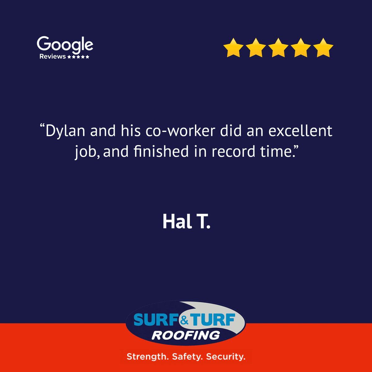 SurfandTurfRoof's tweet photo. ⭐️⭐️⭐️⭐️⭐️ 
“Dylan and his co-worker did an excellent job, and finished in record time.” -Hal Taylor

#topoftheline #recordtime #anotherhappycustomer #roofingdoneright https://t.co/a7lS9uhcmo